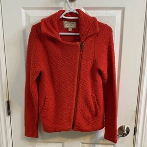Lucky Brand Asymmetric Orange Red Zippered Sweater Jacket Women’s Size Small